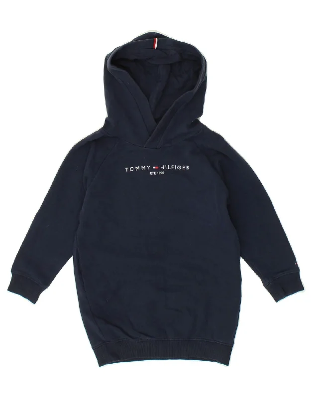 men's hoodie for casual outings -TOMMY HILFIGER Boys Graphic Hoodie Jumper 4-5 Years Navy Blue Cotton