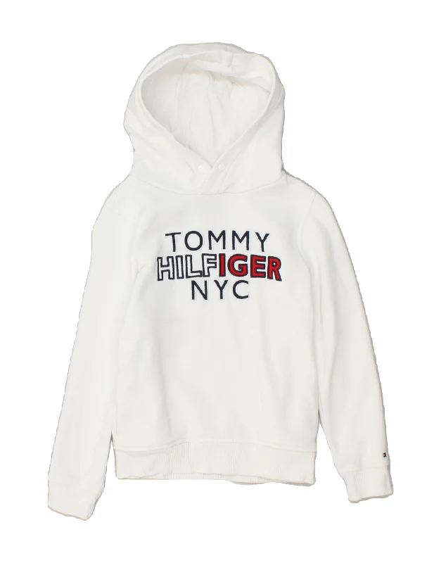 men's hoodies for casual wear -TOMMY HILFIGER Boys Graphic Hoodie Jumper 7-8 Years White Cotton