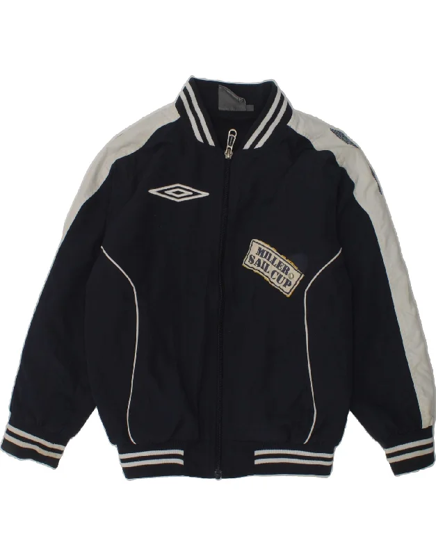 men's military jackets -UMBRO Boys Bomber Jacket 7-8 Years Small Navy Blue Colourblock Polyamide