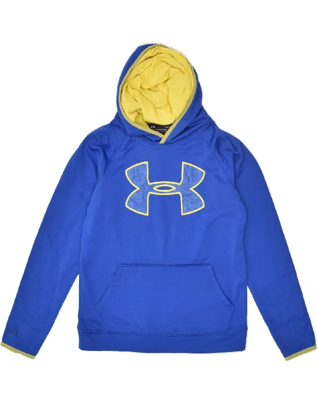 men's sweatshirts with designs -UNDER ARMOUR Boys Cold Gear Graphic Hoodie Jumper 11-12 Years Large Blue