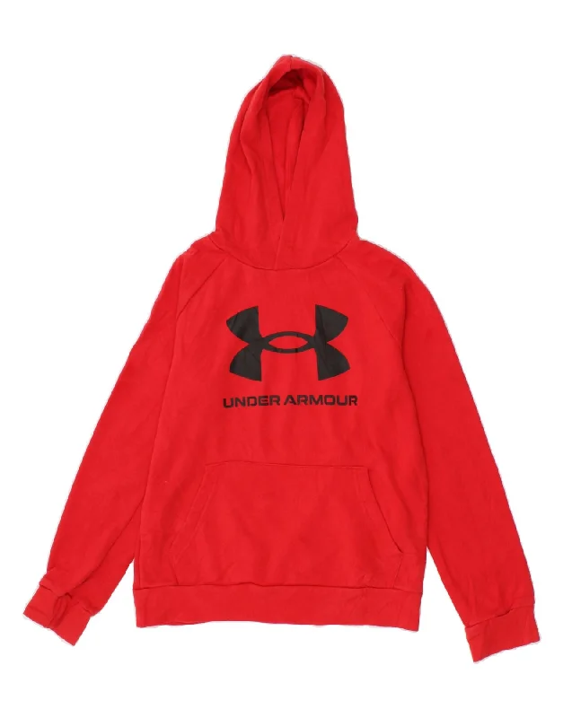 men's comfy oversized hoodies -UNDER ARMOUR Boys Cold Gear Graphic Hoodie Jumper 11-12 Years Large Red