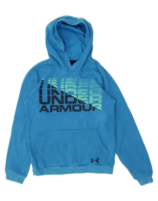 men's printed pullover hoodies -UNDER ARMOUR Boys Cold Gear Graphic Hoodie Jumper 14-15 Years Large Blue