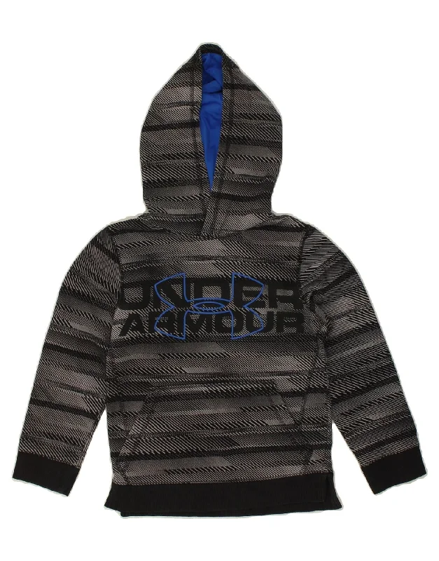 comfortable cotton sweatshirts -UNDER ARMOUR Boys Cold Gear Graphic Hoodie Jumper 7-8 Years Grey Striped