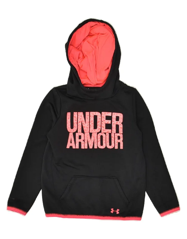 men's casual fleece hoodies -UNDER ARMOUR Boys Cold Gear Graphic Hoodie Jumper 7-8 Years Small Black