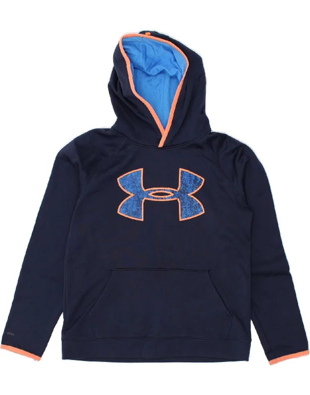 men's comfy oversized hoodies -UNDER ARMOUR Boys Cold Gear Hoodie Jumper 10-11 Years Large Navy Blue