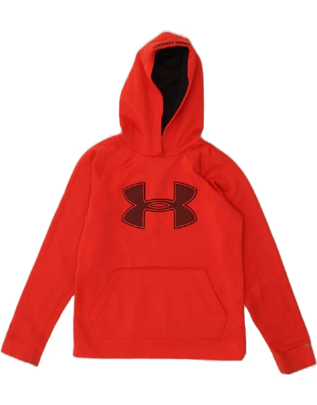 men's graphic print pullover hoodies -UNDER ARMOUR Boys Graphic Hoodie Jumper 10-11 Years Medium Red Polyester