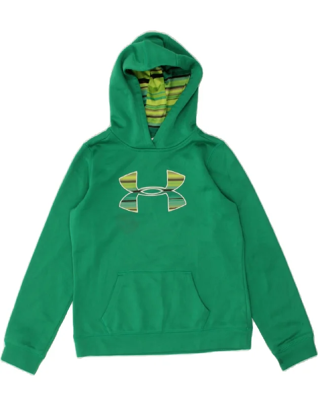 men's workout zip-up hoodies -UNDER ARMOUR Boys Graphic Hoodie Jumper 11-12 Years Green