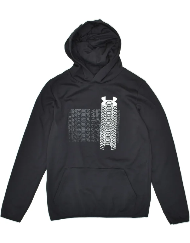 men's hoodie for layering in winter -UNDER ARMOUR Boys Graphic Hoodie Jumper 11-12 Years Large Black Polyester