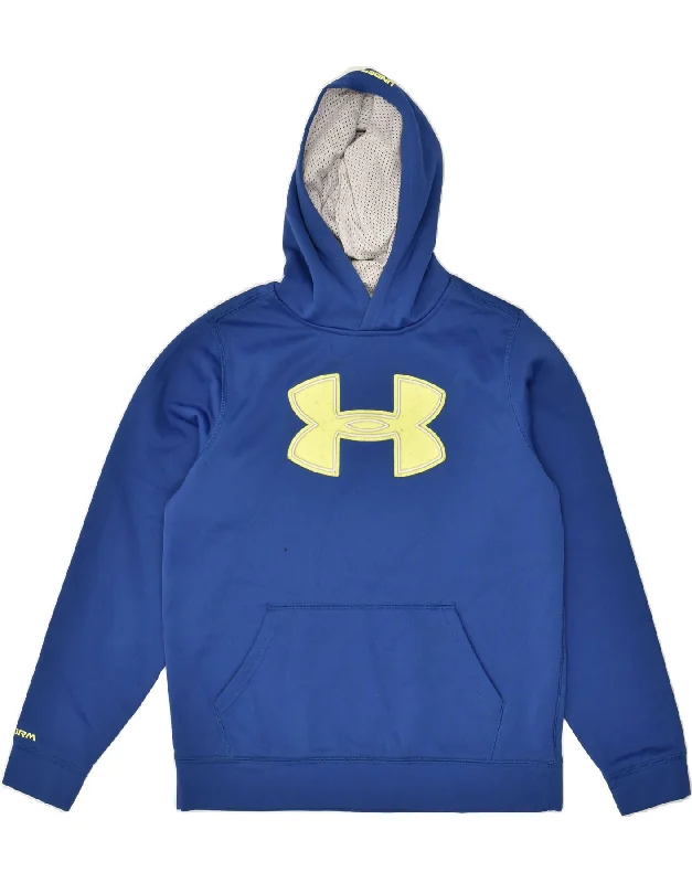 men's winter pullover sweatshirts -UNDER ARMOUR Boys Graphic Hoodie Jumper 11-12 Years Large Blue Polyester