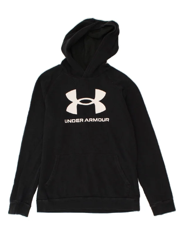 men's long sleeve hoodies -UNDER ARMOUR Boys Graphic Hoodie Jumper 13-14 Years XL Navy Blue Cotton