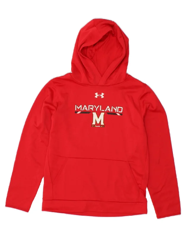 men's casual zip-up sweatshirts -UNDER ARMOUR Boys Graphic Hoodie Jumper 15-16 Years Red Polyester