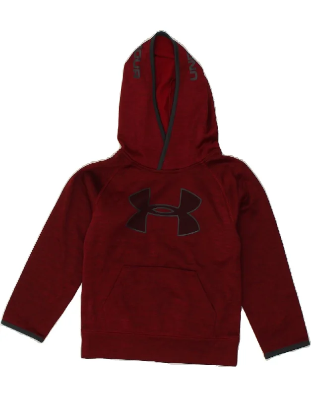 men's printed pullover hoodies -UNDER ARMOUR Boys Graphic Hoodie Jumper 4-5 Years Maroon Polyester