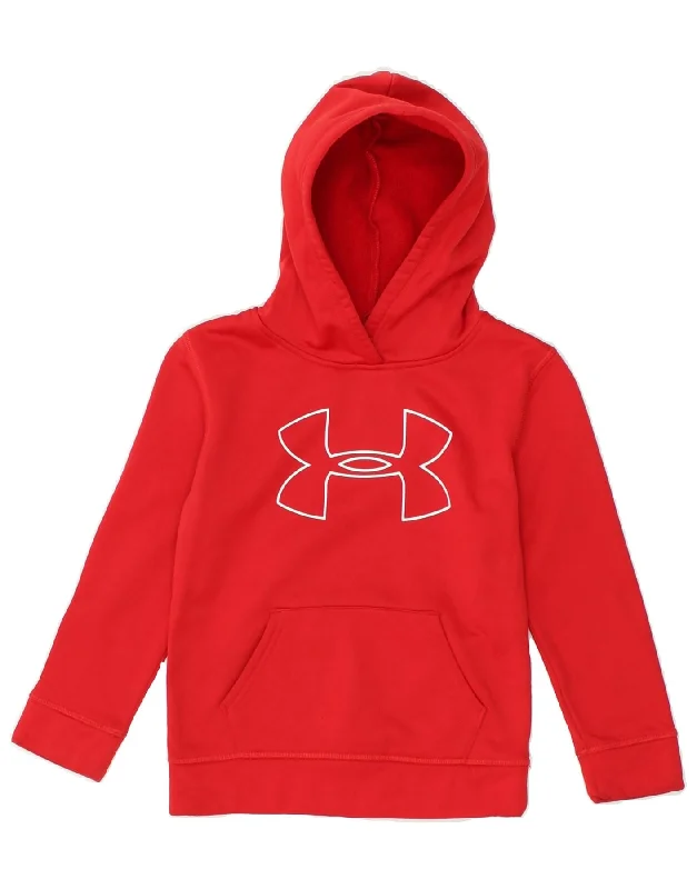 men's hoodie jackets -UNDER ARMOUR Boys Graphic Hoodie Jumper 5-6 Years Red Polyester