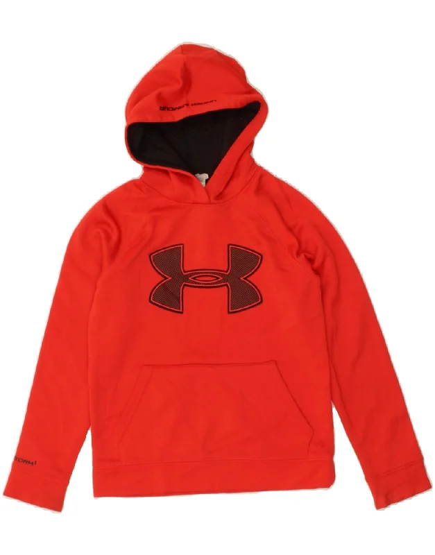 men's hoodie for hiking -UNDER ARMOUR Boys Graphic Hoodie Jumper 6-7 Years XS Red Polyester