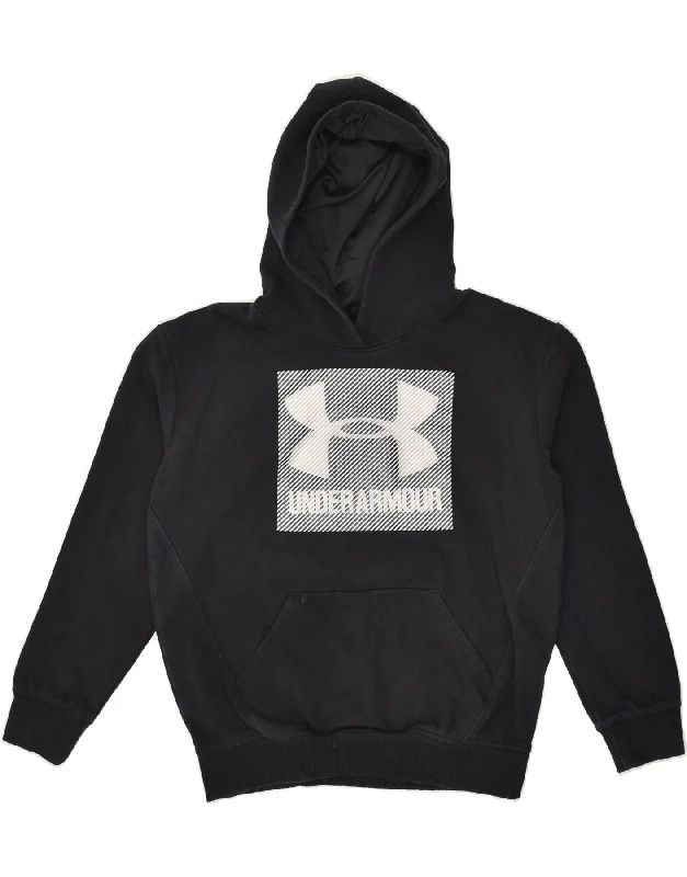 men's sporty hoodies -UNDER ARMOUR Boys Graphic Hoodie Jumper 9-10 Years Medium Black Cotton