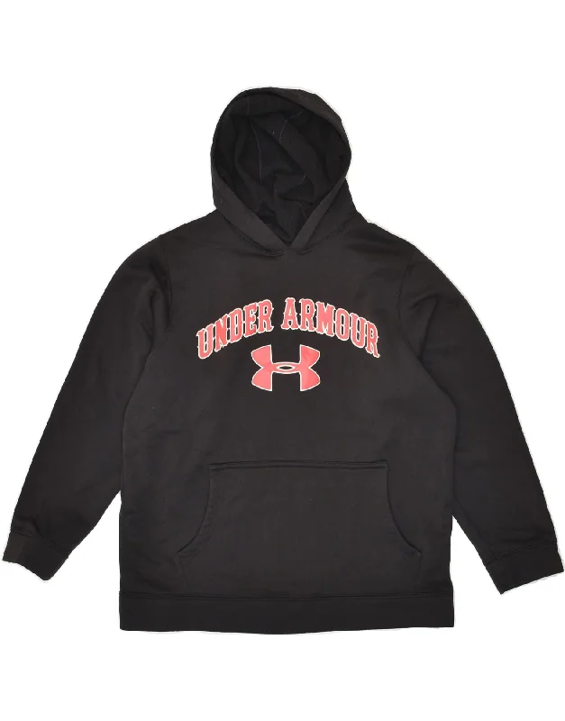 men's sporty hoodies -UNDER ARMOUR Boys Graphic Hoodie Jumper 9-10 Years Medium Black Polyester