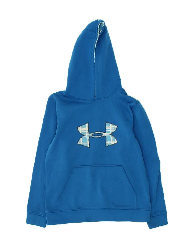 comfortable cotton sweatshirts -UNDER ARMOUR Boys Graphic Hoodie Jumper 9-10 Years Medium  Blue Polyester