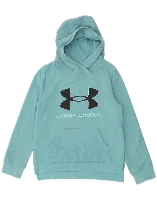 men's hoodies with quotes -UNDER ARMOUR Boys Graphic Hoodie Jumper 9-10 Years Medium Turquoise Cotton