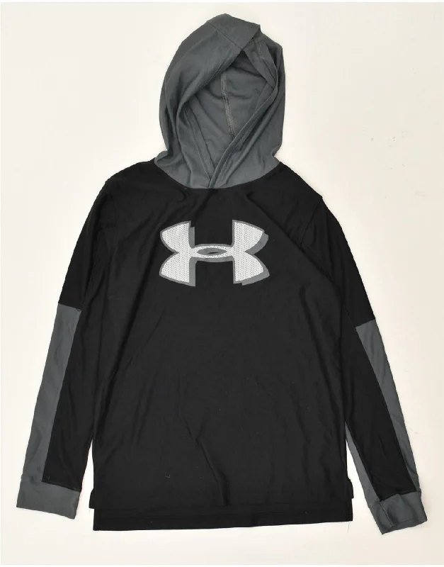 men's plain hoodies -UNDER ARMOUR Boys Heat Gear Graphic Hoodie Jumper 13-14 Years XL Black