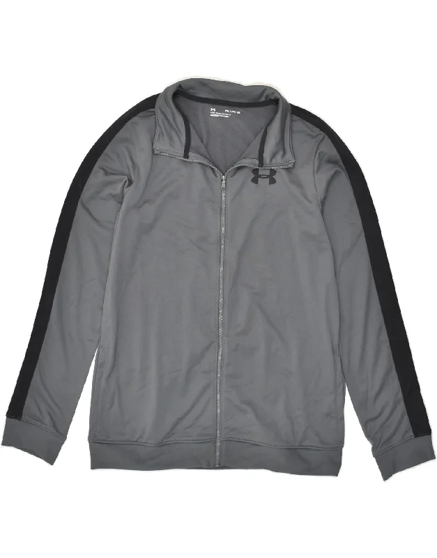 men's packable rain jackets -UNDER ARMOUR Boys Tracksuit Top Jacket 15-16 Years XL Grey Polyester