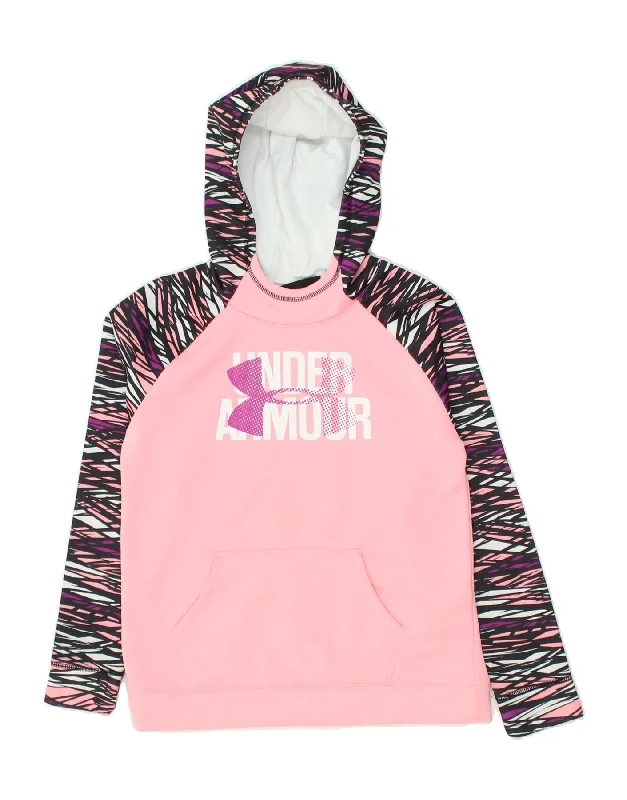 men's pullover hoodie with pockets -UNDER ARMOUR Girls Cold Gear Graphic Hoodie Jumper 11-12 Years Large Pink