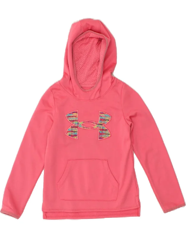 men's workout hoodies -UNDER ARMOUR Girls Graphic Hoodie Jumper 6-7 Years XS Pink Polyester