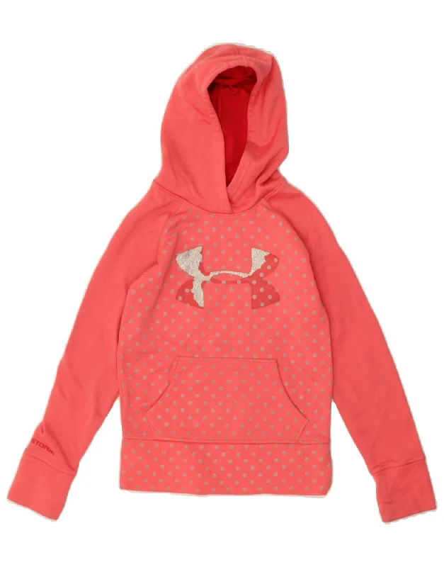 men's stylish fleece hoodies -UNDER ARMOUR Girls Graphic Hoodie Jumper 6-7 Years XS Red Polka Dot