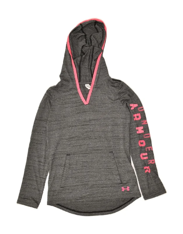 men's athletic zip-up sweatshirts -UNDER ARMOUR Girls Graphic Hoodie Jumper 9-10 Years Medium Grey Flecked