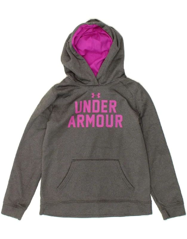 men's hoodies with bold prints -UNDER ARMOUR Girls Graphic Hoodie Jumper 9-10 Years Medium Grey Polyester