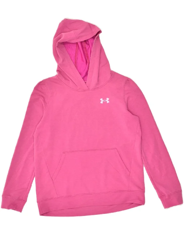 men's zip-up sweatshirts -UNDER ARMOUR Girls Hoodie Jumper 11-12 Years Large Pink Polyester