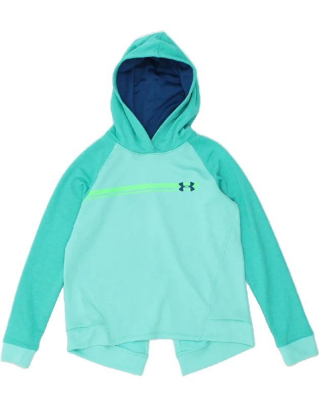 men's hoodie sweatshirt with graphics -UNDER ARMOUR Girls Hoodie Jumper 12-13 Years Large Blue Colourblock