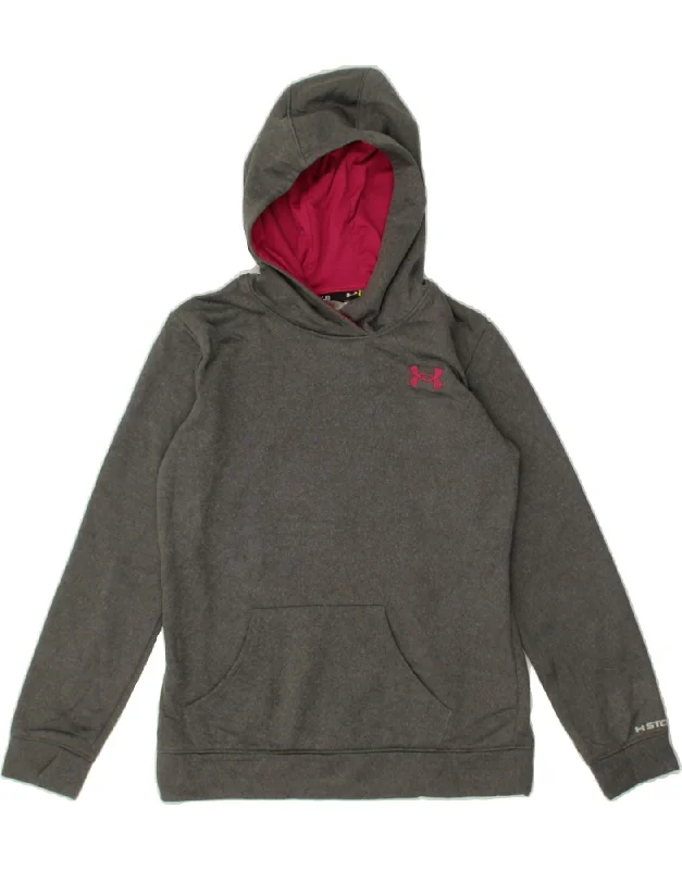 men's zip hoodie with contrast sleeves -UNDER ARMOUR Girls Hoodie Jumper 14-15 Years Large Grey