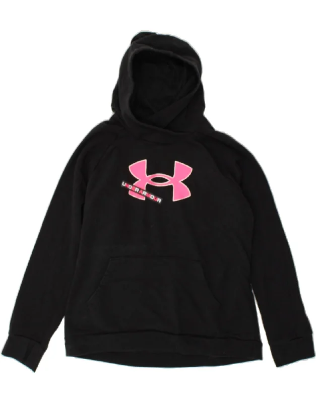 men's long sleeve hoodies -UNDER ARMOUR Girls Tall Graphic Hoodie Jumper 13-14 Years XL  Black