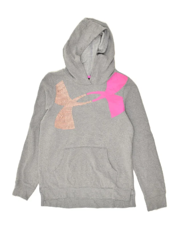 men's hoodie for gym -UNDER ARMOUR Girls Tall Graphic Hoodie Jumper 13-14 Years XL Grey