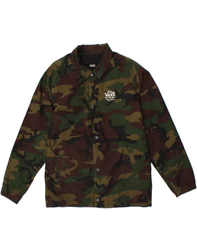 men's leather jackets -VANS Boys Bomber Jacket 15-16 Years Large Green Camouflage Polyester