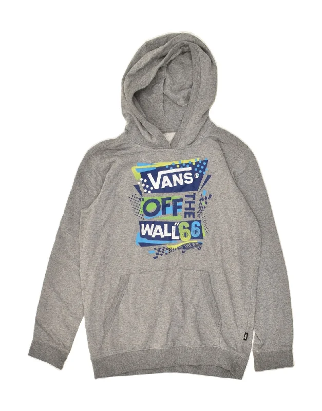 men's fashion sweatshirts -VANS Boys Graphic Hoodie Jumper 12-13 Years Large Grey Cotton