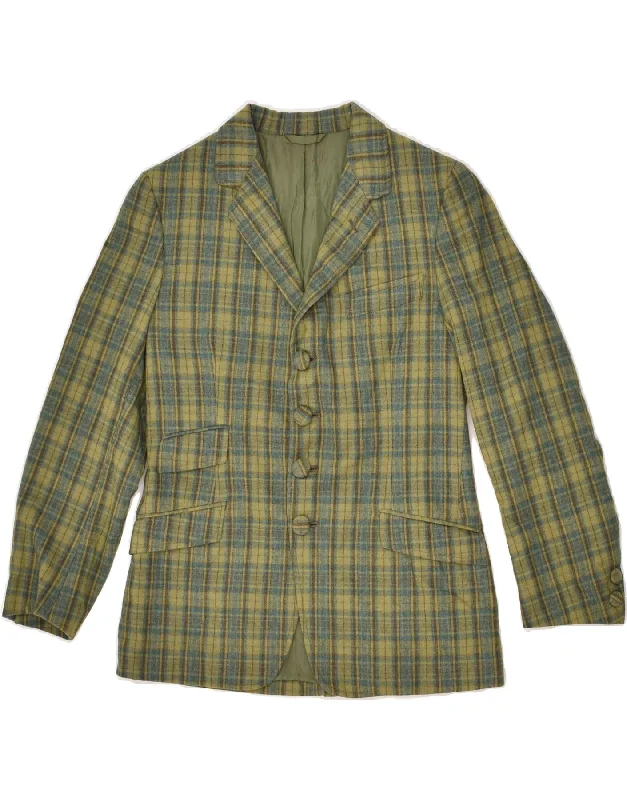 men's classic bomber jackets -VINTAGE Boys 4 Button Blazer Jacket 7-8 Years Green Check Wool