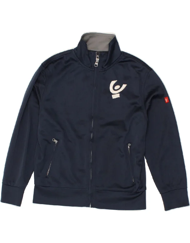 men's sporty jackets -VINTAGE Boys Graphic Tracksuit Top Jacket 7-8 Years Navy Blue Polyester