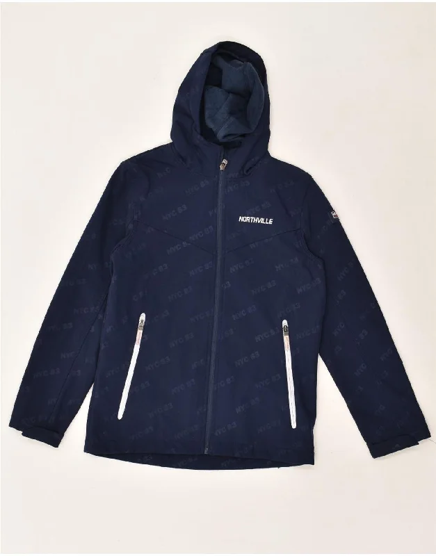 men's formal jackets -VINTAGE Boys Hooded Rain Jacket 11-12 Years Navy Blue Polyester