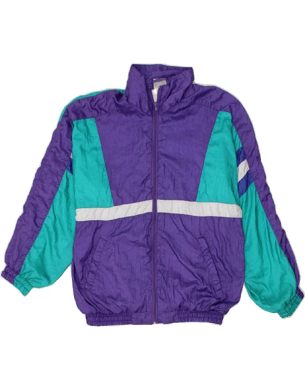 men's trendy jackets for winter -VINTAGE Boys Tracksuit Top Jacket 15-16 Years Purple Colourblock Polyamide