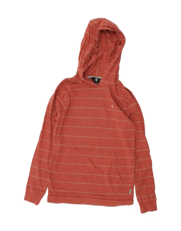 men's relaxed fit sweatshirts -VOLCOM Boys Hoodie Jumper 11-12 Years Large  Red Striped