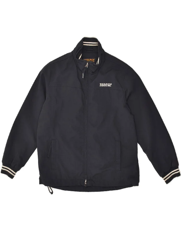 men's zip-up fleece jackets -WOOLRICH Boys Graphic Bomber Jacket 9-10 Years Navy Blue Polyester