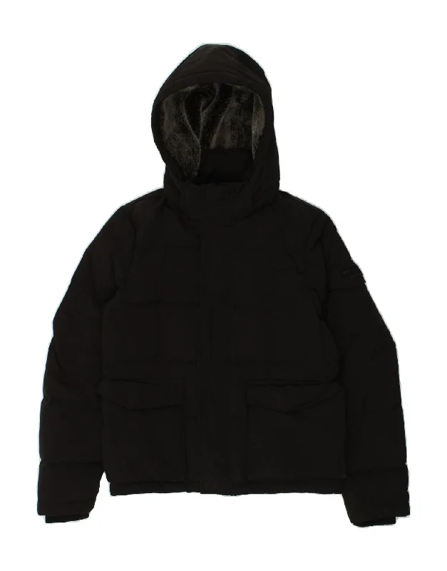 men's insulated winter jackets -WOOLRICH Boys Hooded Padded Jacket 11-12 Years Black Polyester