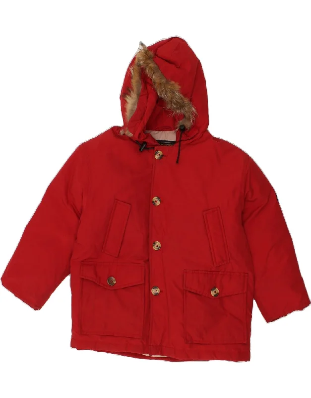 men's sports jackets -WOOLRICH Boys Hooded Padded Jacket 7-8 Years Red Nylon