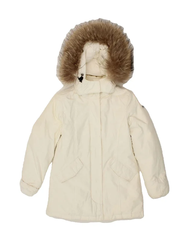 men's faux leather jackets -WOOLRICH Girls Hooded Padded Jacket 9-10 Years White Cotton