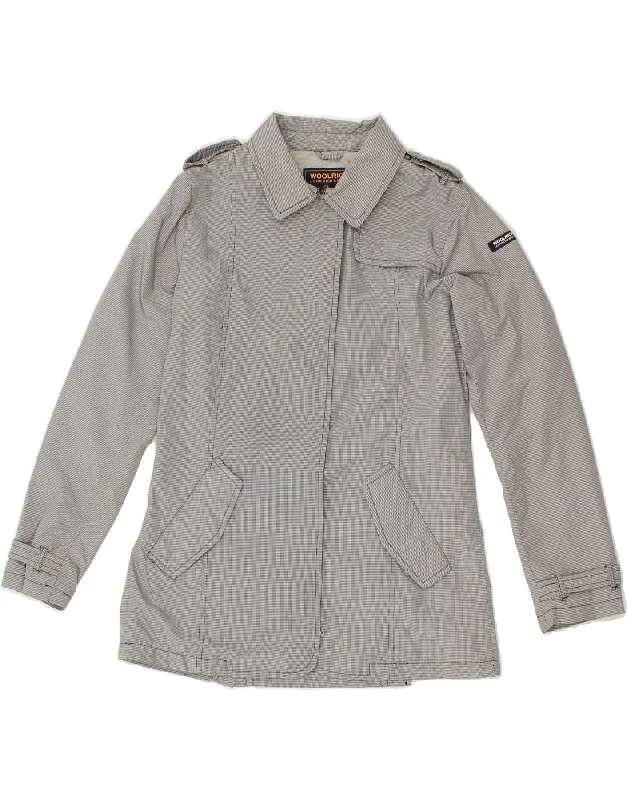 men's travel jackets -WOOLRICH Girls Military Jacket 11-12 Years Grey Gingham Polyester