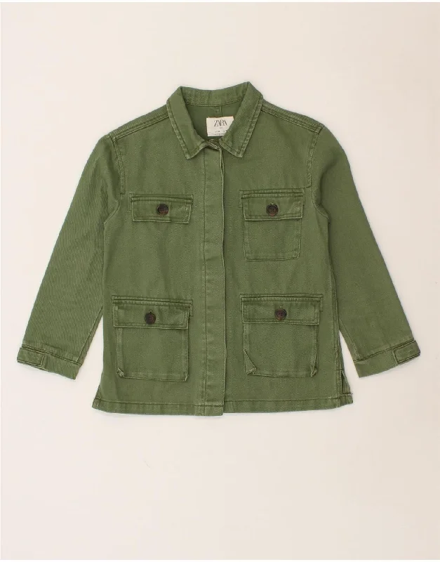 men's sporty jackets -ZARA Girls Denim Jacket 9-10 Years Green Cotton