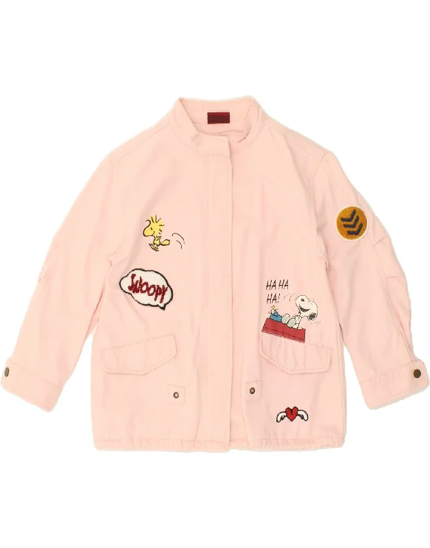 men's full zip jackets -ZARA Girls Snoopy Graphic Bomber Jacket 7-8 Years Pink Cotton