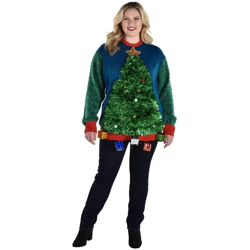 men's warm sweaters for winter -3D Tinsel Tree Ugly Sweater - Adult