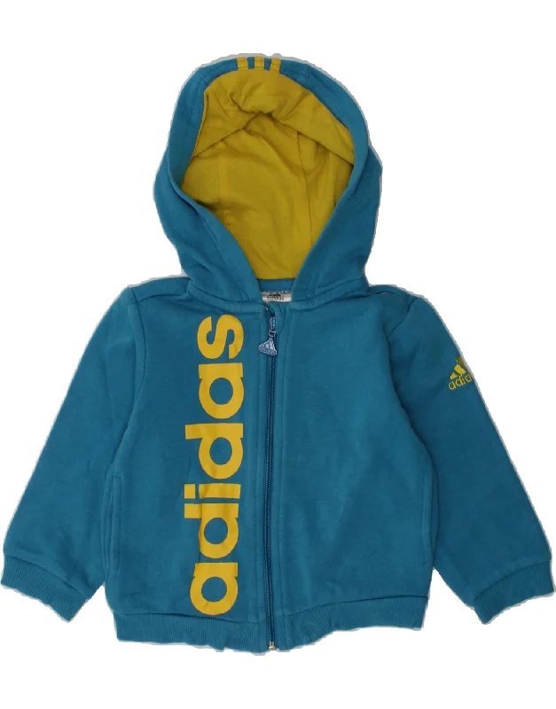 men's breathable wool sweaters -ADIDAS Baby Boys Graphic Zip Hoodie Sweater 6-9 Months Blue Cotton